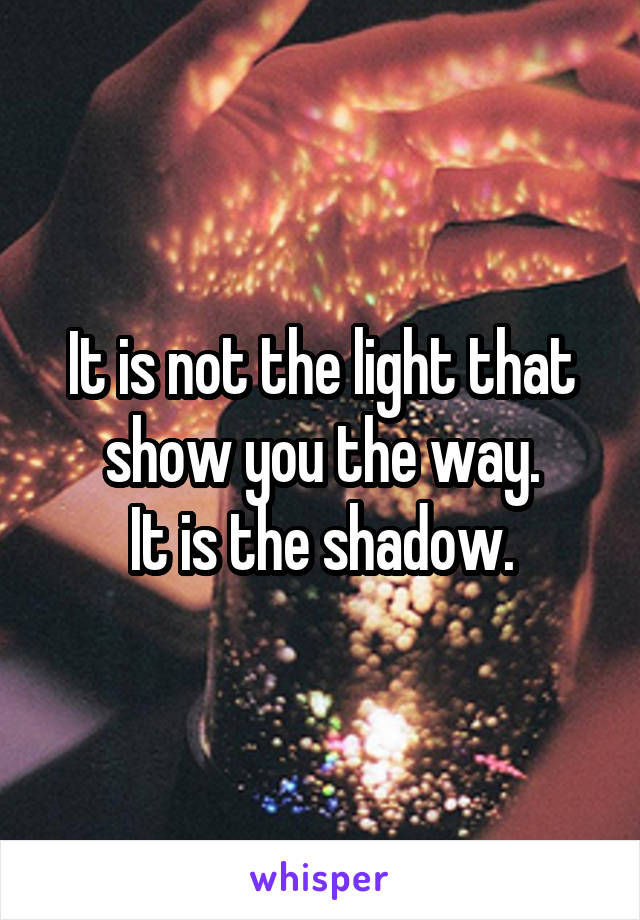 It is not the light that show you the way.
It is the shadow.