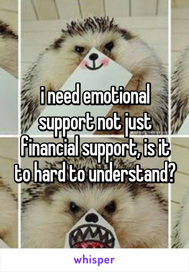 i need emotional support not just financial support, is it to hard to understand?