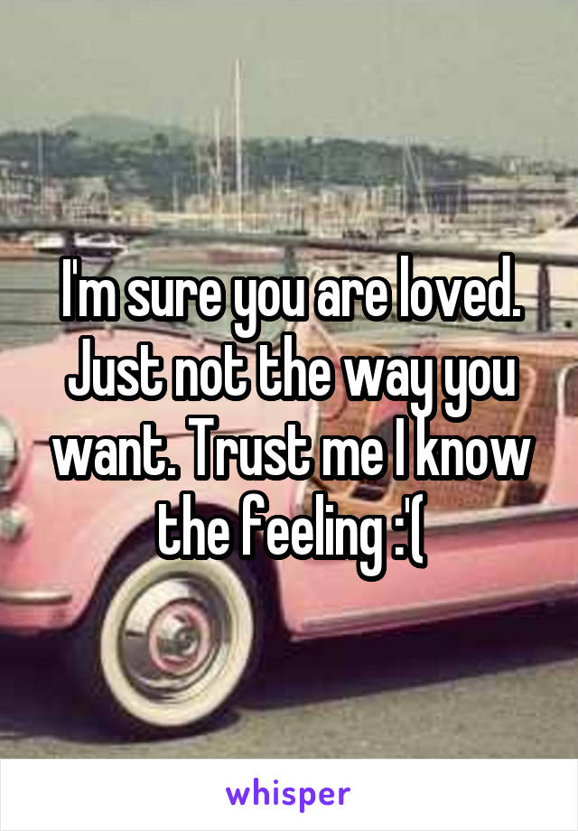 I'm sure you are loved. Just not the way you want. Trust me I know the feeling :'(