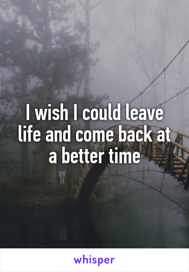 I wish I could leave life and come back at a better time