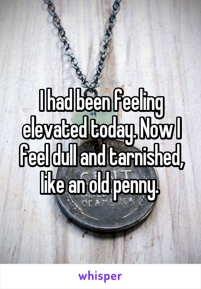 I had been feeling elevated today. Now I feel dull and tarnished, like an old penny. 