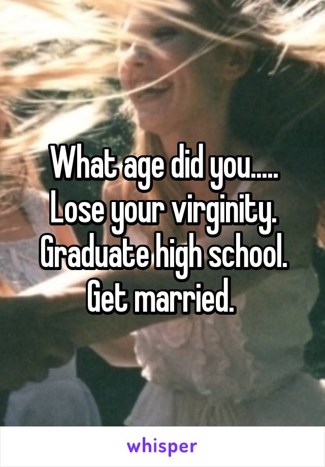 What age did you.....
Lose your virginity.
Graduate high school.
Get married. 