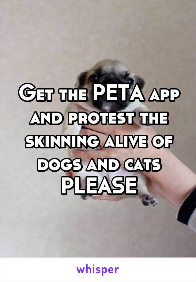 Get the PETA app and protest the skinning alive of dogs and cats PLEASE