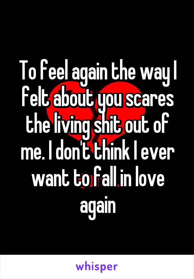 To feel again the way I felt about you scares the living shit out of me. I don't think I ever want to fall in love again