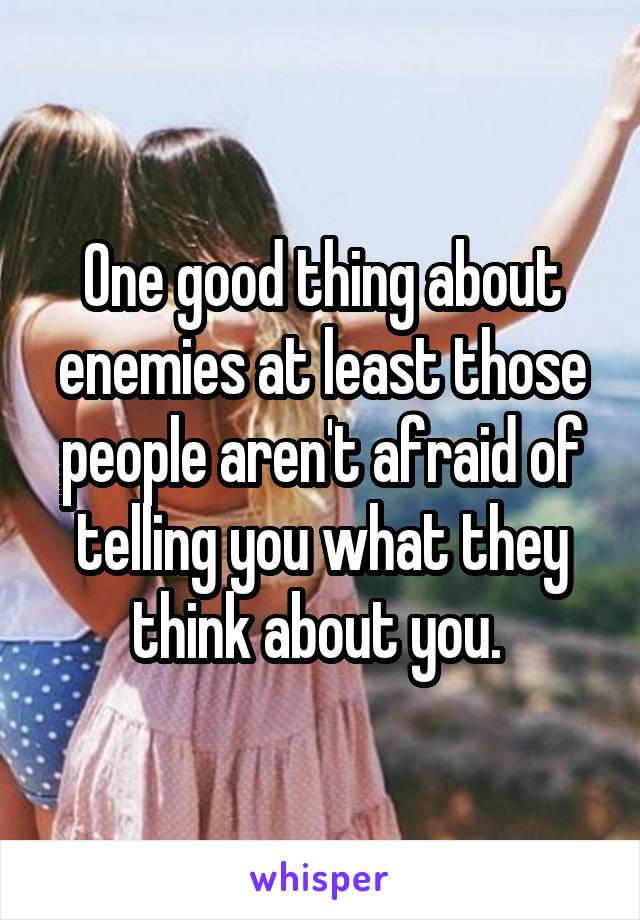 One good thing about enemies at least those people aren't afraid of telling you what they think about you. 