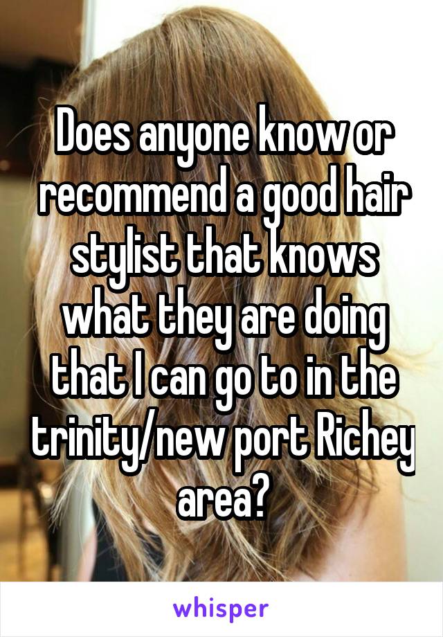 Does anyone know or recommend a good hair stylist that knows what they are doing that I can go to in the trinity/new port Richey area?