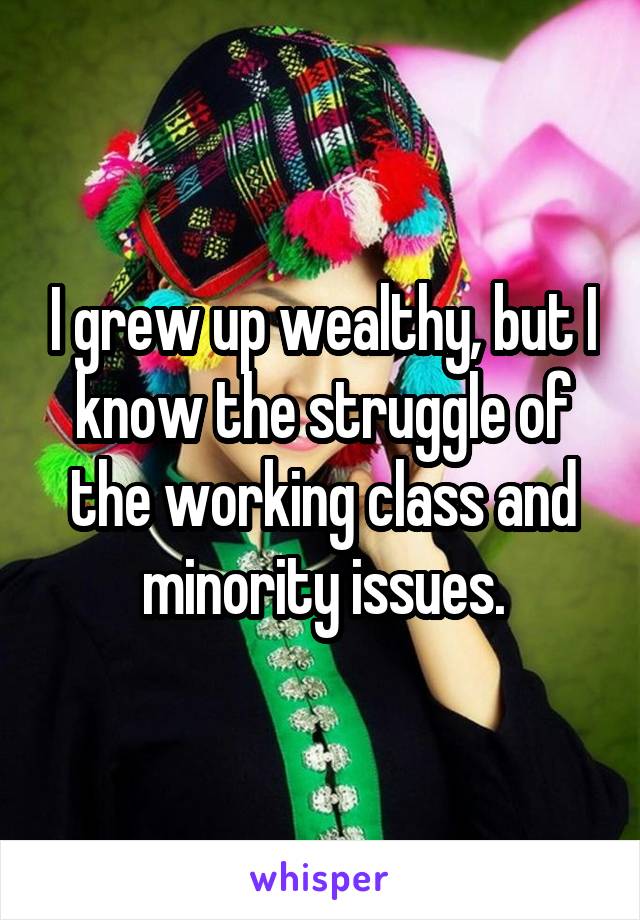 I grew up wealthy, but I know the struggle of the working class and minority issues.