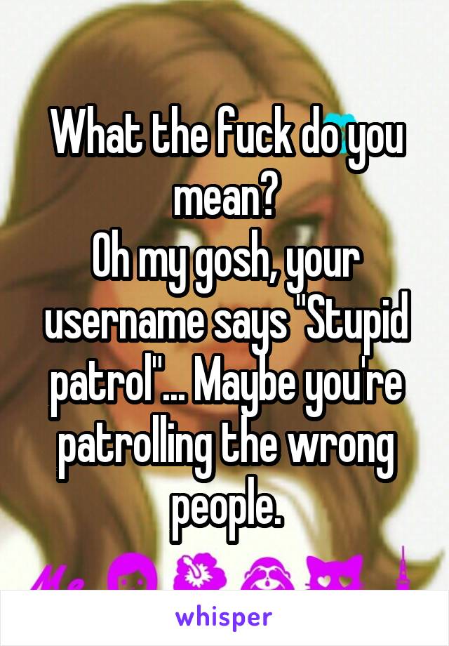 What the fuck do you mean?
Oh my gosh, your username says "Stupid patrol"... Maybe you're patrolling the wrong people.