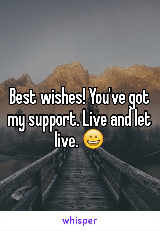 Best wishes! You've got my support. Live and let live. 😀