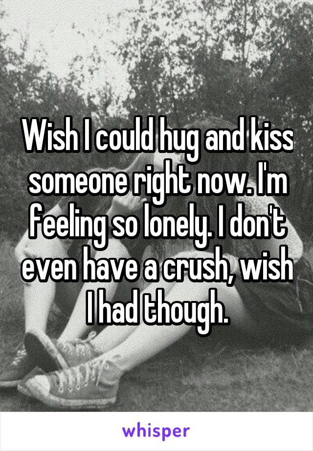 Wish I could hug and kiss someone right now. I'm feeling so lonely. I don't even have a crush, wish I had though.