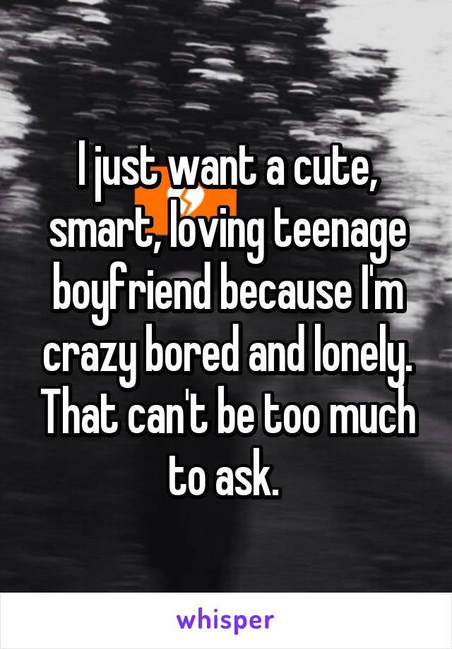 I just want a cute, smart, loving teenage boyfriend because I'm crazy bored and lonely. That can't be too much to ask. 