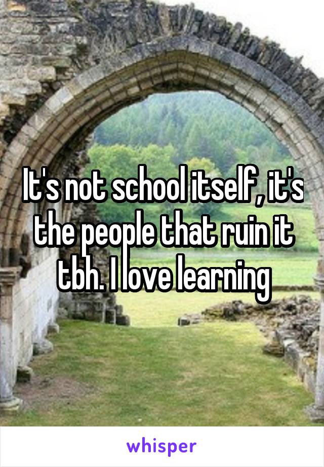 It's not school itself, it's the people that ruin it tbh. I love learning