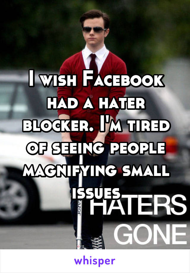 I wish Facebook had a hater blocker. I'm tired of seeing people magnifying small issues