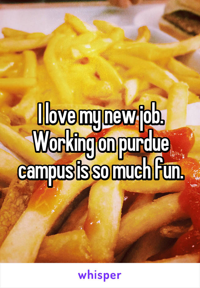 I love my new job. Working on purdue campus is so much fun.