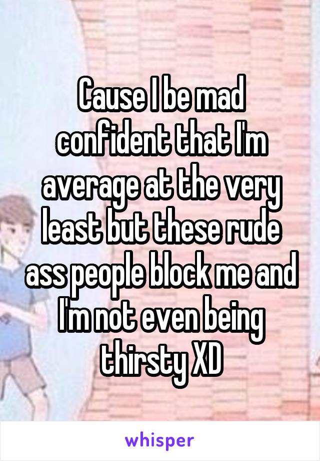 Cause I be mad confident that I'm average at the very least but these rude ass people block me and I'm not even being thirsty XD