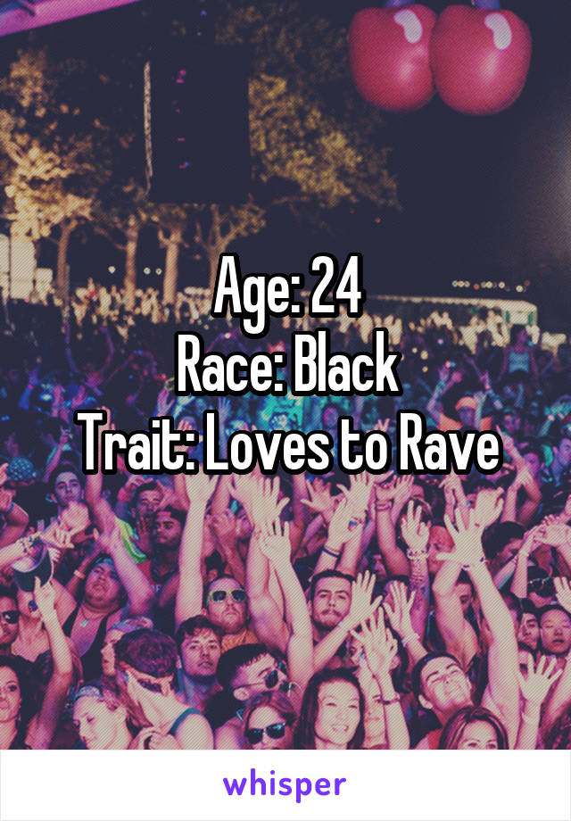 Age: 24
Race: Black
Trait: Loves to Rave
