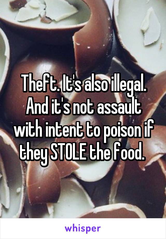 Theft. It's also illegal. And it's not assault with intent to poison if they STOLE the food. 