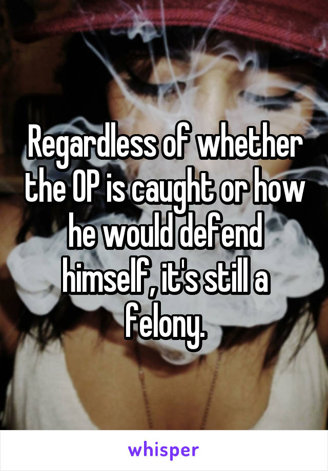 Regardless of whether the OP is caught or how he would defend himself, it's still a felony.