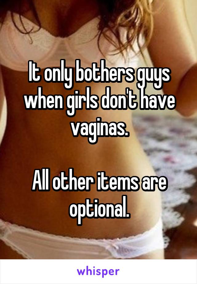 It only bothers guys when girls don't have vaginas.

All other items are optional.