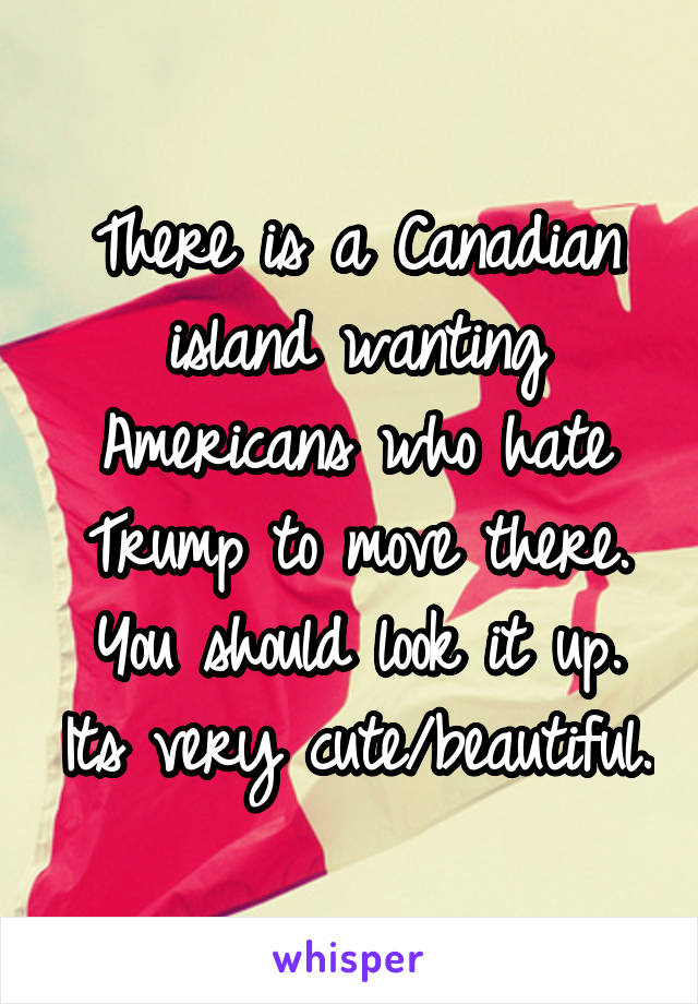 There is a Canadian island wanting Americans who hate Trump to move there. You should look it up. Its very cute/beautiful.