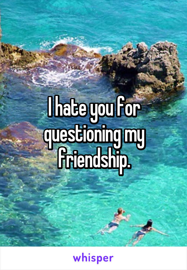 I hate you for questioning my friendship.