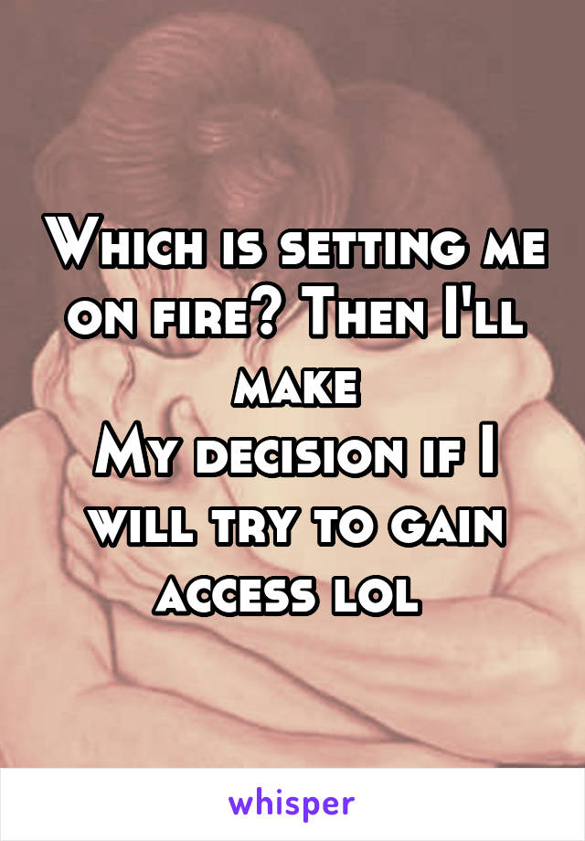 Which is setting me on fire? Then I'll make
My decision if I will try to gain access lol 