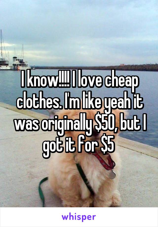 I know!!!! I love cheap clothes. I'm like yeah it was originally $50, but I got it for $5 