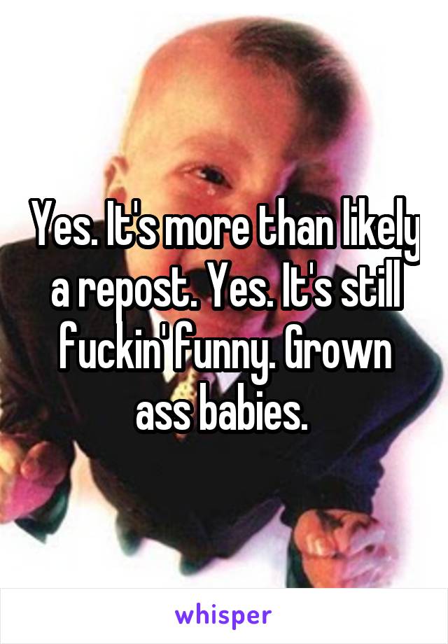 Yes. It's more than likely a repost. Yes. It's still fuckin' funny. Grown ass babies. 