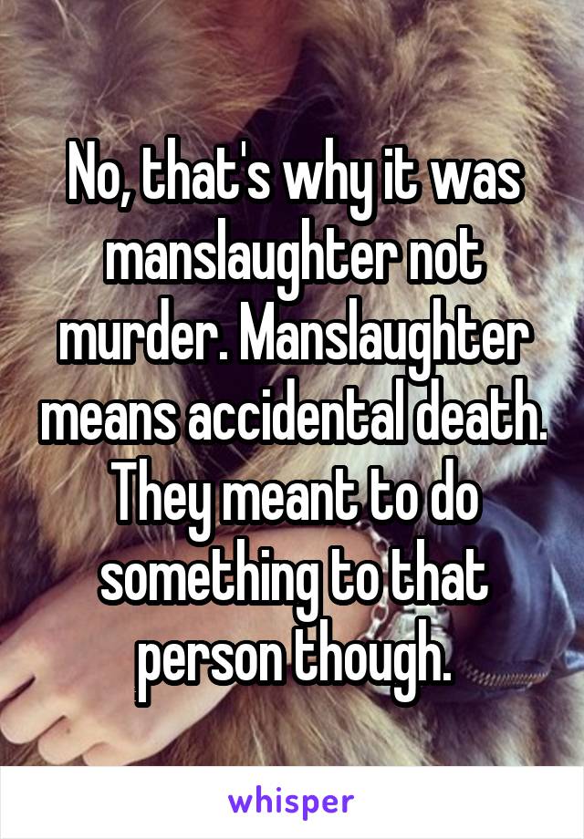 No, that's why it was manslaughter not murder. Manslaughter means accidental death. They meant to do something to that person though.