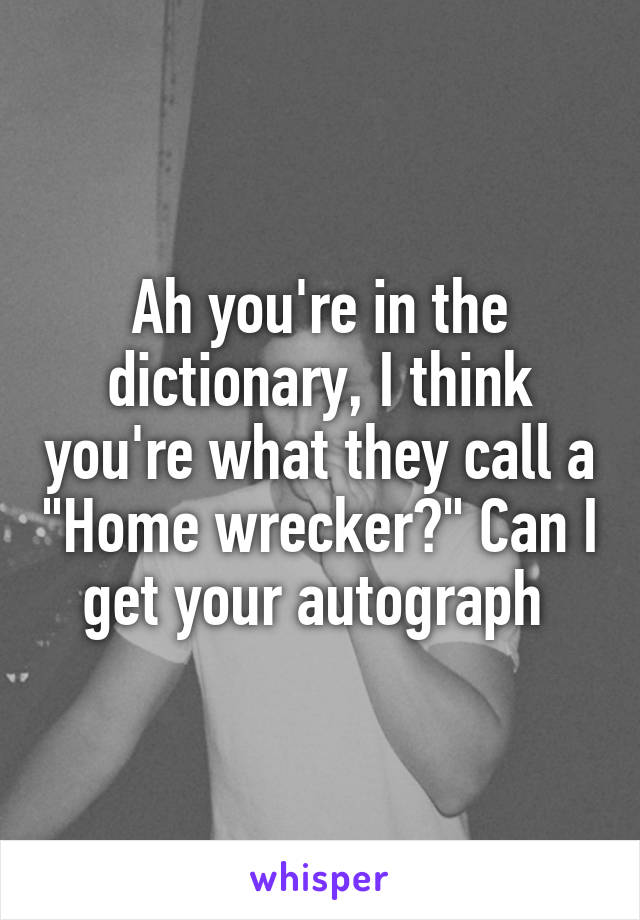 Ah you're in the dictionary, I think you're what they call a "Home wrecker?" Can I get your autograph 