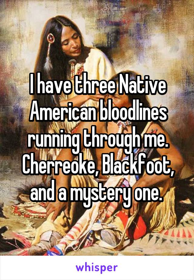 I have three Native American bloodlines running through me. Cherreoke, Blackfoot, and a mystery one. 
