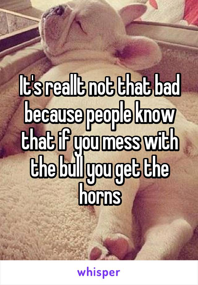 It's reallt not that bad because people know that if you mess with the bull you get the horns