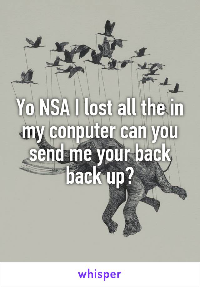 Yo NSA I lost all the in my conputer can you send me your back back up?
