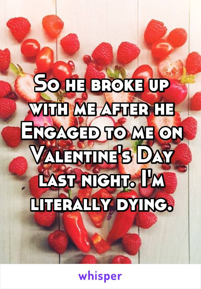 So he broke up with me after he Engaged to me on Valentine's Day last night. I'm literally dying.