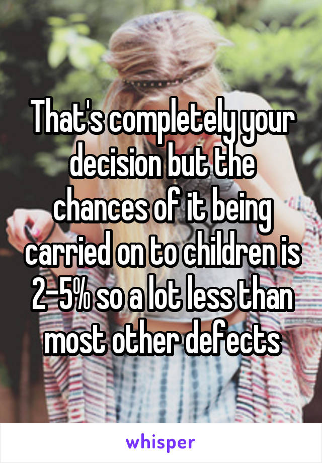 That's completely your decision but the chances of it being carried on to children is 2-5% so a lot less than most other defects