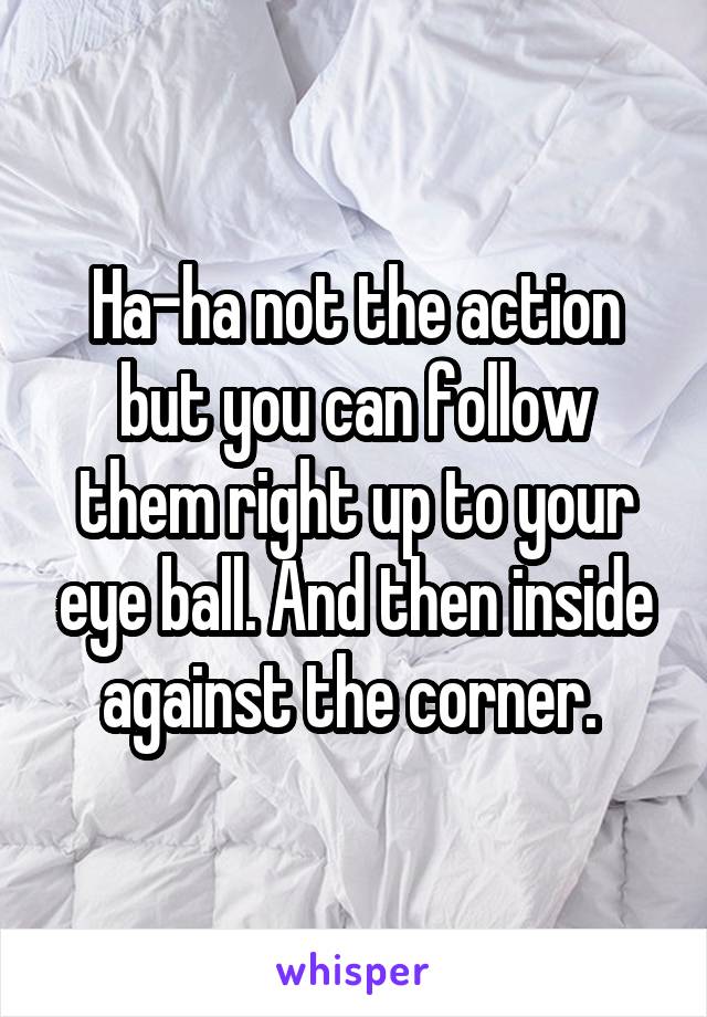 Ha-ha not the action but you can follow them right up to your eye ball. And then inside against the corner. 