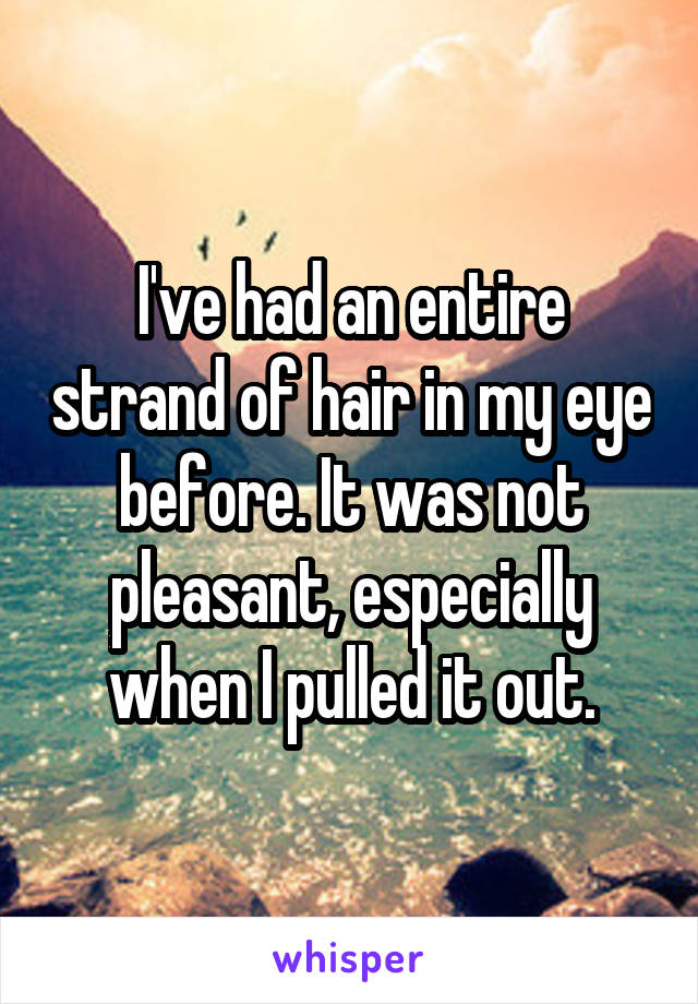 I've had an entire strand of hair in my eye before. It was not pleasant, especially when I pulled it out.