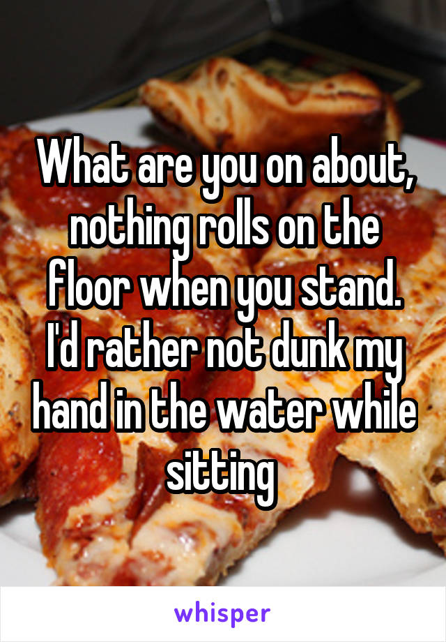 What are you on about, nothing rolls on the floor when you stand. I'd rather not dunk my hand in the water while sitting 