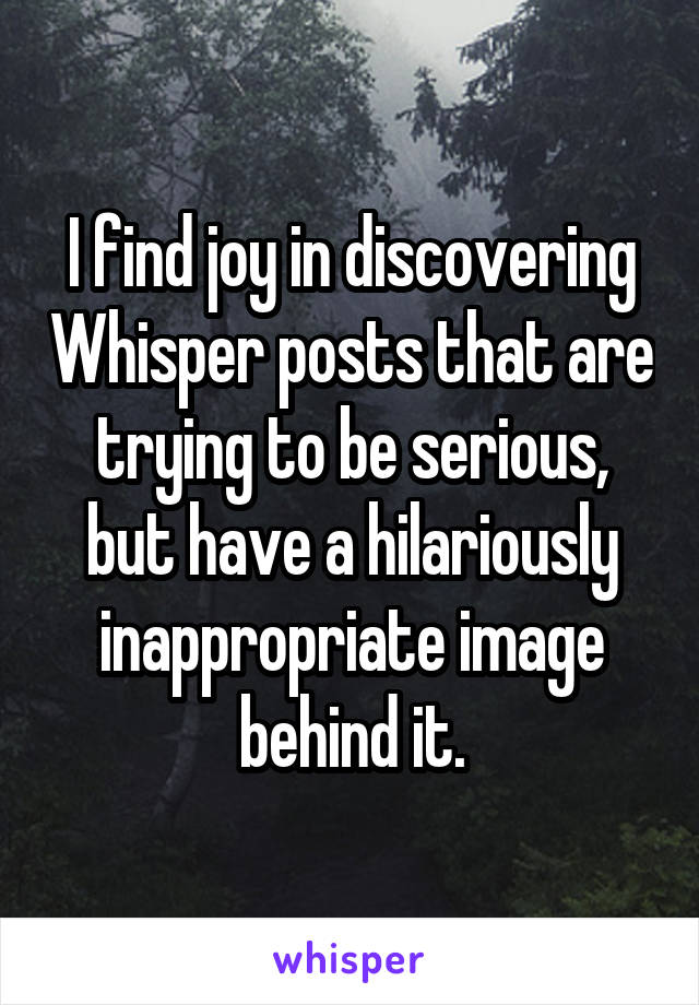 I find joy in discovering Whisper posts that are trying to be serious, but have a hilariously inappropriate image behind it.