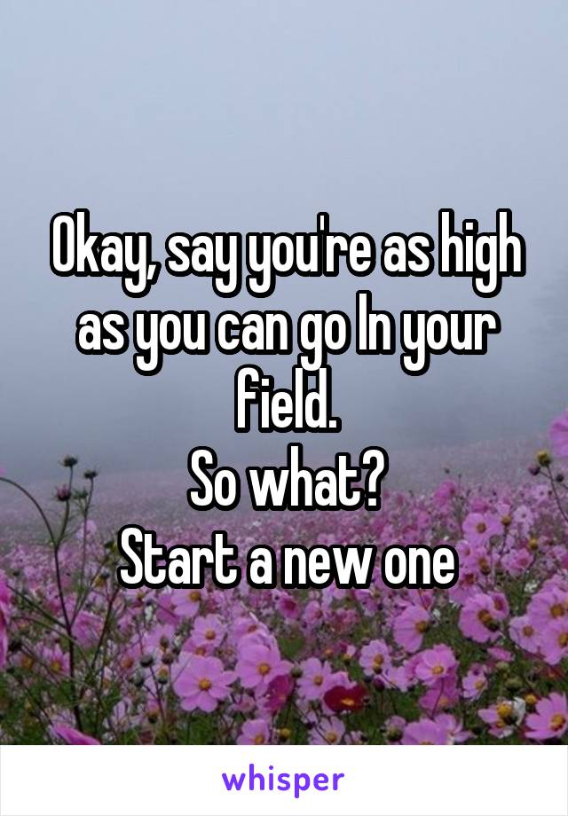 Okay, say you're as high as you can go In your field.
So what?
Start a new one