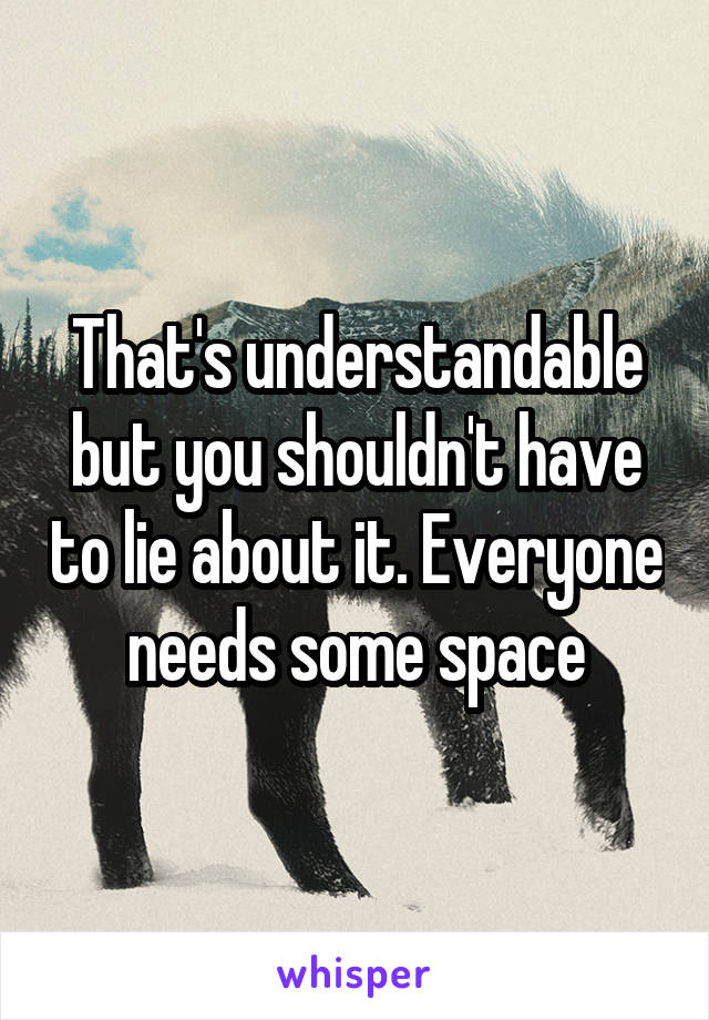 That's understandable but you shouldn't have to lie about it. Everyone needs some space