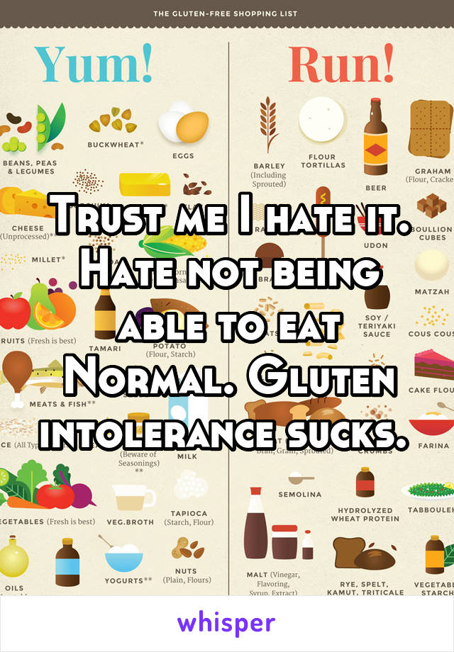 Trust me I hate it. Hate not being able to eat Normal. Gluten intolerance sucks. 