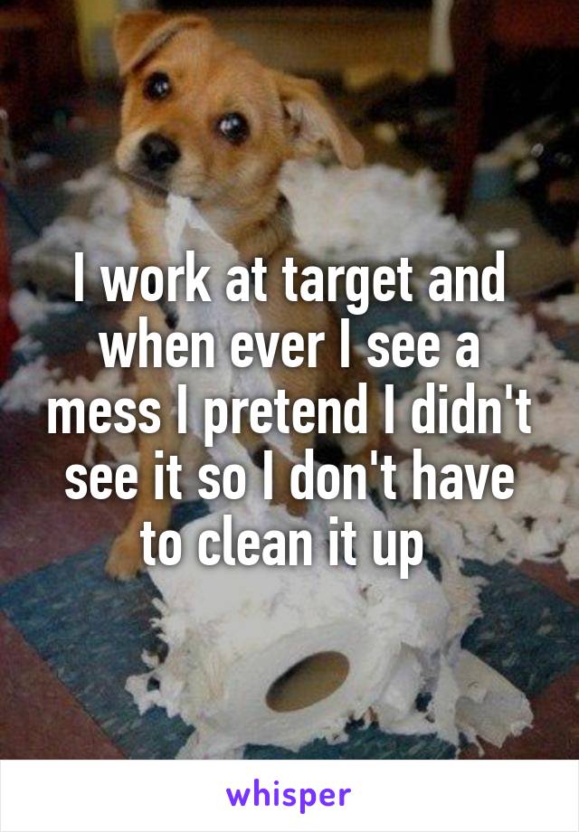 I work at target and when ever I see a mess I pretend I didn't see it so I don't have to clean it up 