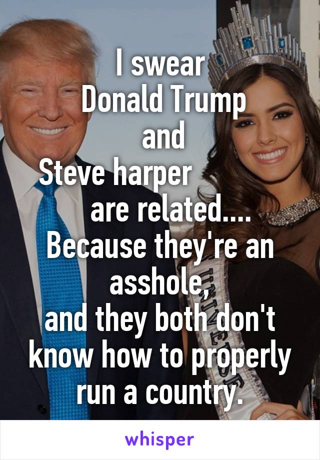 I swear
 Donald Trump
 and
 Steve harper                 are related....
Because they're an asshole,
and they both don't know how to properly run a country.