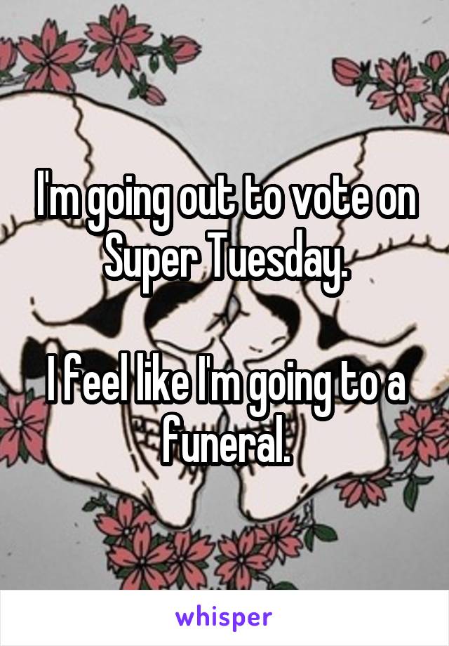 I'm going out to vote on Super Tuesday.

I feel like I'm going to a funeral.