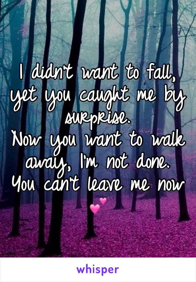 I didn't want to fall, yet you caught me by surprise.
Now you want to walk away, I'm not done.
You can't leave me now 💕