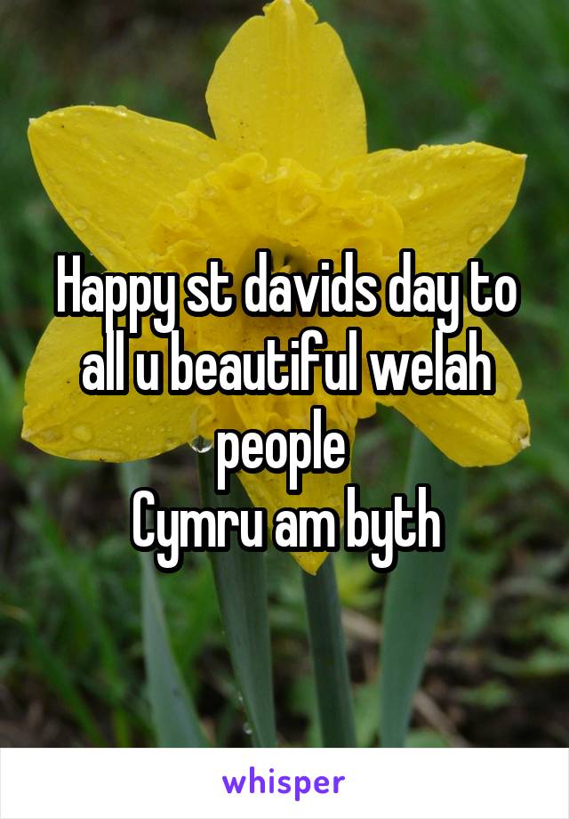 Happy st davids day to all u beautiful welah people 
Cymru am byth