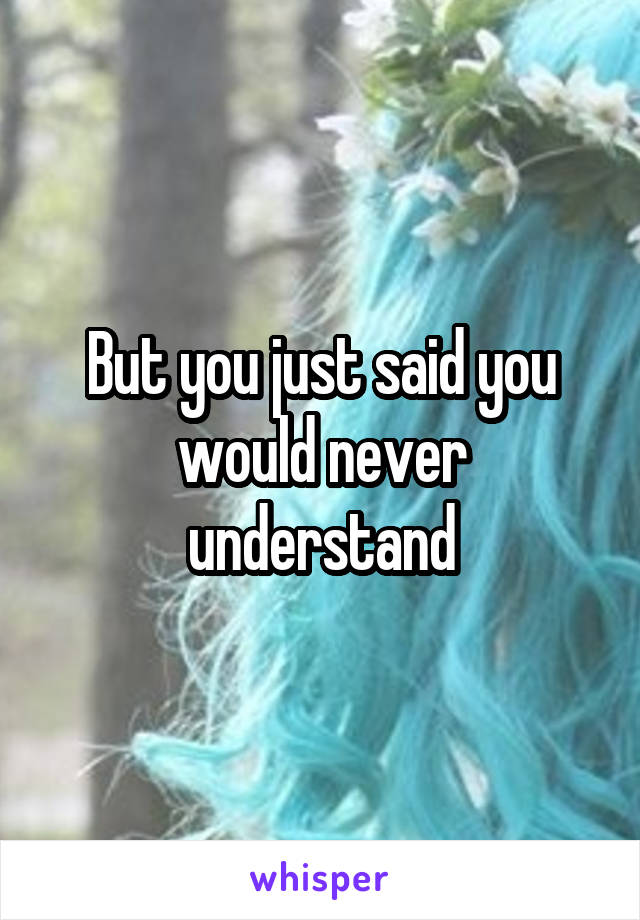But you just said you would never understand