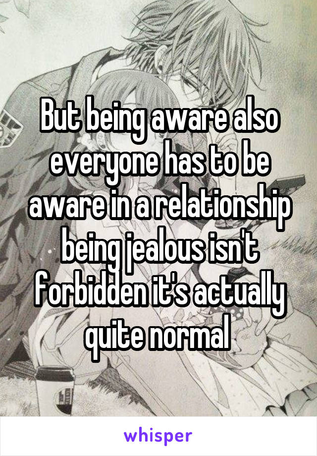 But being aware also everyone has to be aware in a relationship being jealous isn't forbidden it's actually quite normal 