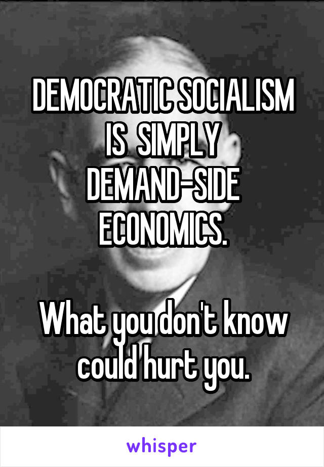 DEMOCRATIC SOCIALISM
IS  SIMPLY
DEMAND-SIDE ECONOMICS.

What you don't know could hurt you.